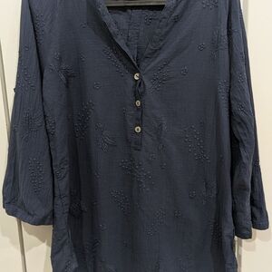 Royal Robbins Navy Embroidered Button-Front Tunic